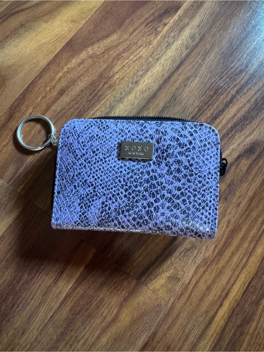 XOXO Snake-Embossed Zip Card Case Key Ring Wallet Purple Y2K 90s